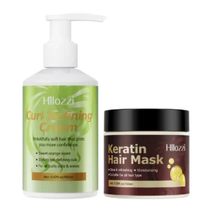 Hllozzi Keratin Hair Mask and Curl Defining Cream Set for Frizz Control