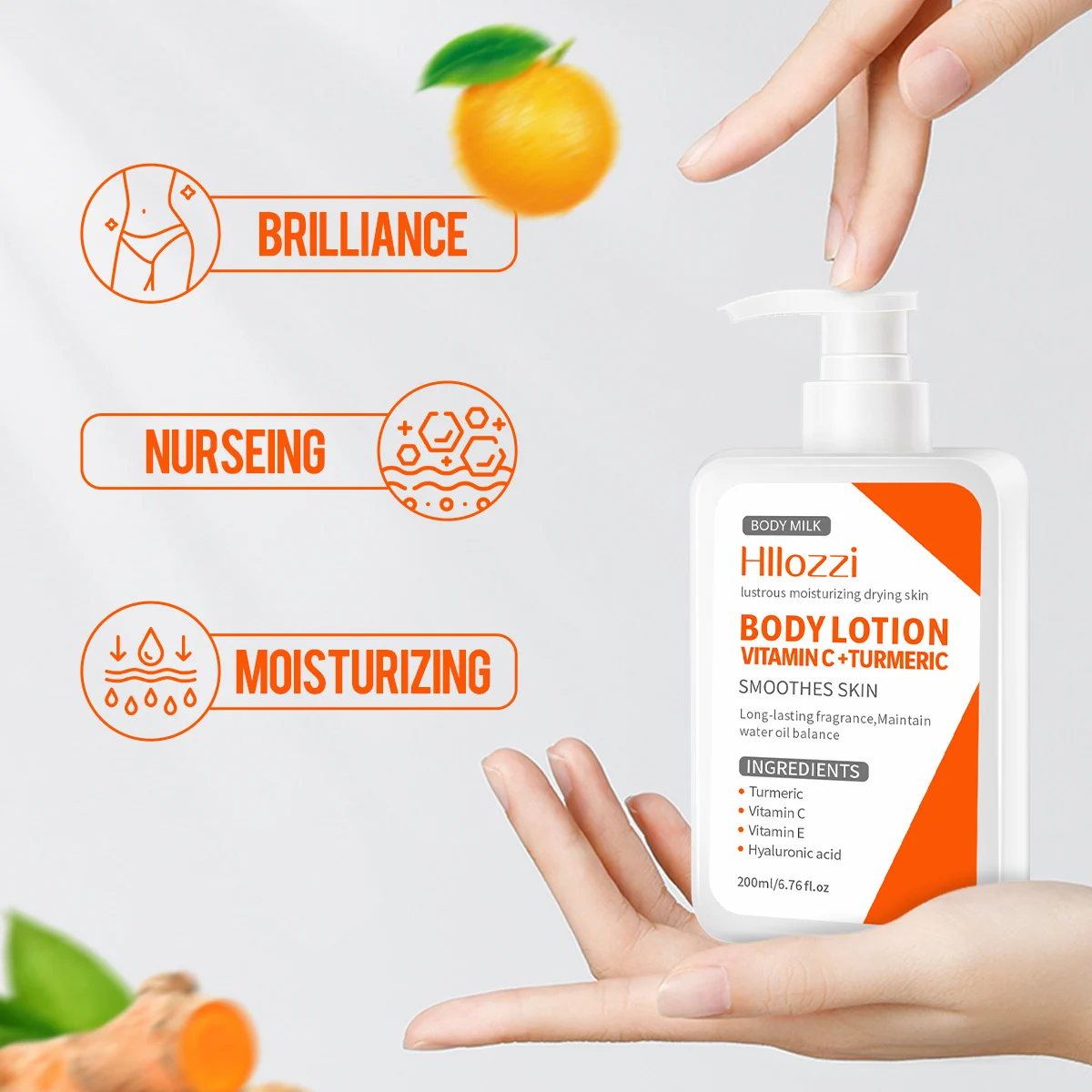 Hllozzi Vitamin C & Turmeric Body Lotion Brightening Moisturizer for Dry Skin 200ml